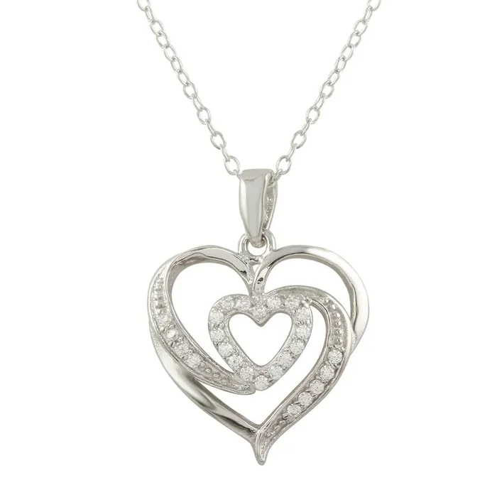 Rhodium Plated 925 Sterling Silver Heart Pendant Necklace with CZ – STP01658