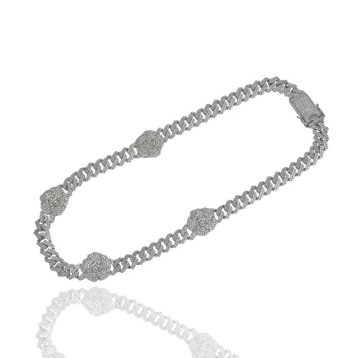 Rhodium Plated 925 Sterling Silver Iced Out Flower 10mm Monaco Necklace – PAN00240