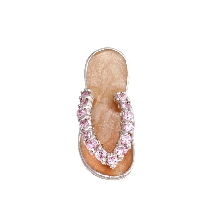 Rhodium Plated 925 Sterling Silver Lavender Enamel Pink CZ Sandal Pendant – FFP00002PNK