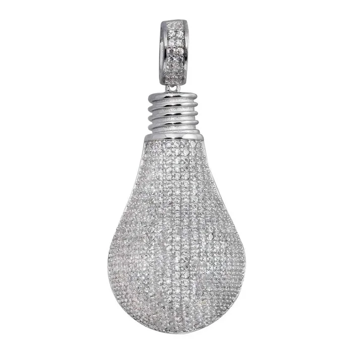 Rhodium Plated 925 Sterling Silver Light Bulb Hip Hop Pendant – SLP00038