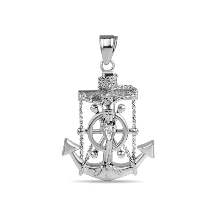 Rhodium Plated 925 Sterling Silver Mariner Anchor Cross Pendant – GMP00132