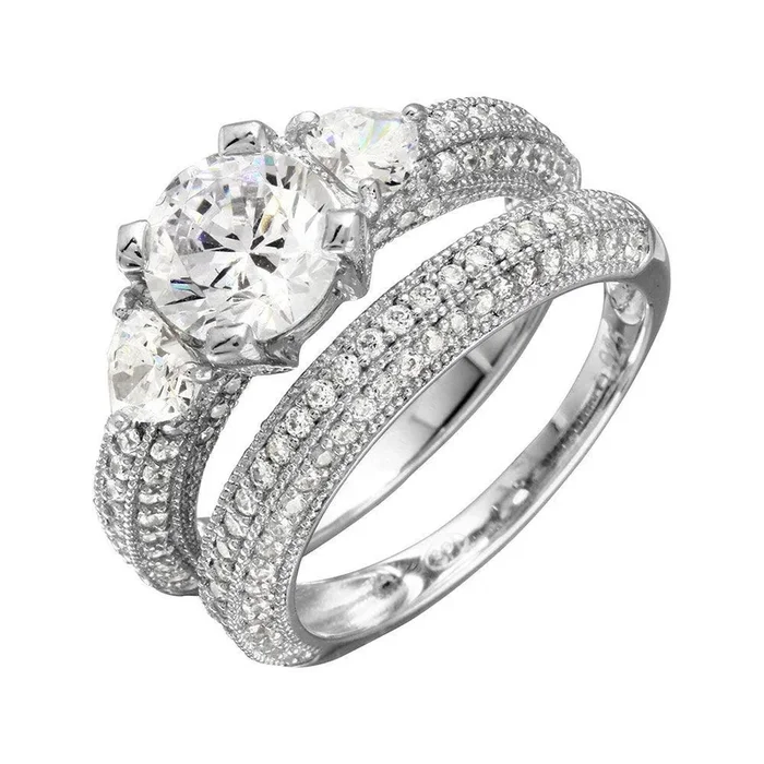 Rhodium Plated 925 Sterling Silver Micro Pave Shank Bridal CZ Ring – GMR00202