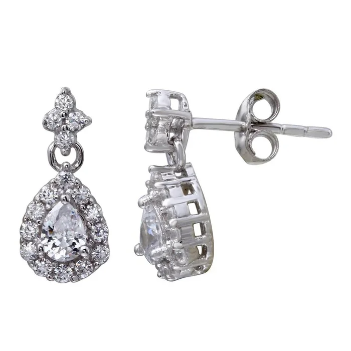 Rhodium Plated 925 Sterling Silver Mini Teardrop Earrings with CZ – STE01114