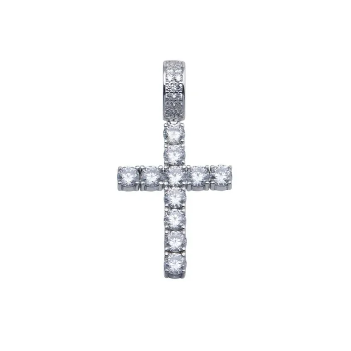 Rhodium Plated 925 Sterling Silver Moissanite Cross Hip Hop 21mm x 29mm Pendant – MSLP00100