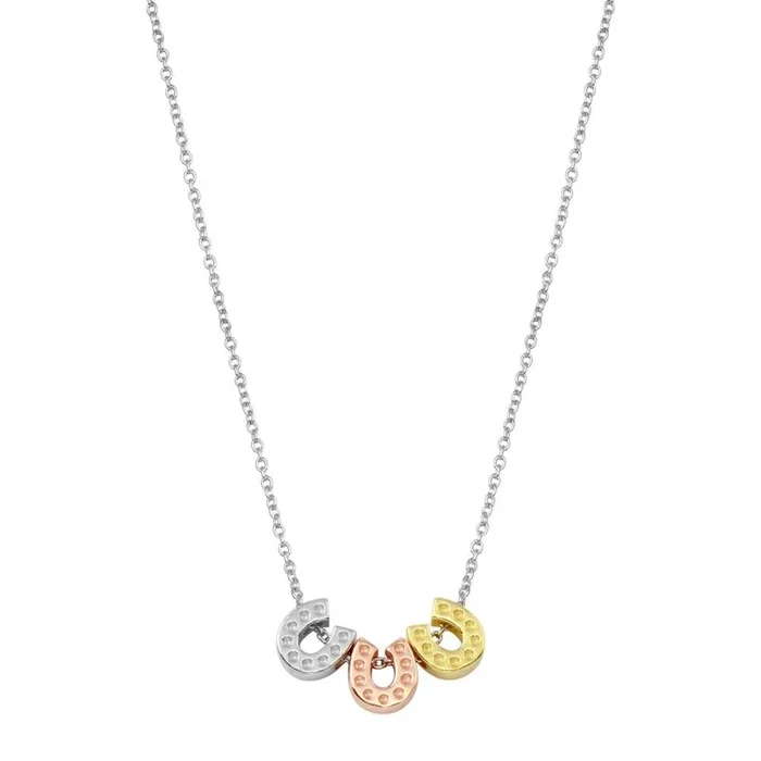 Rhodium Plated 925 Sterling Silver Multicolor Horseshoe Necklace – STP01799