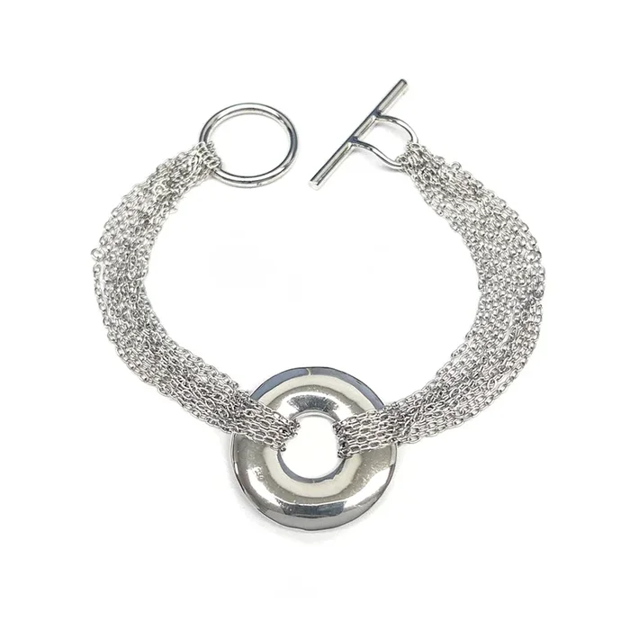 Rhodium Plated 925 Sterling Silver Multiple Chains Round Disc Bracelet – DSB00004L