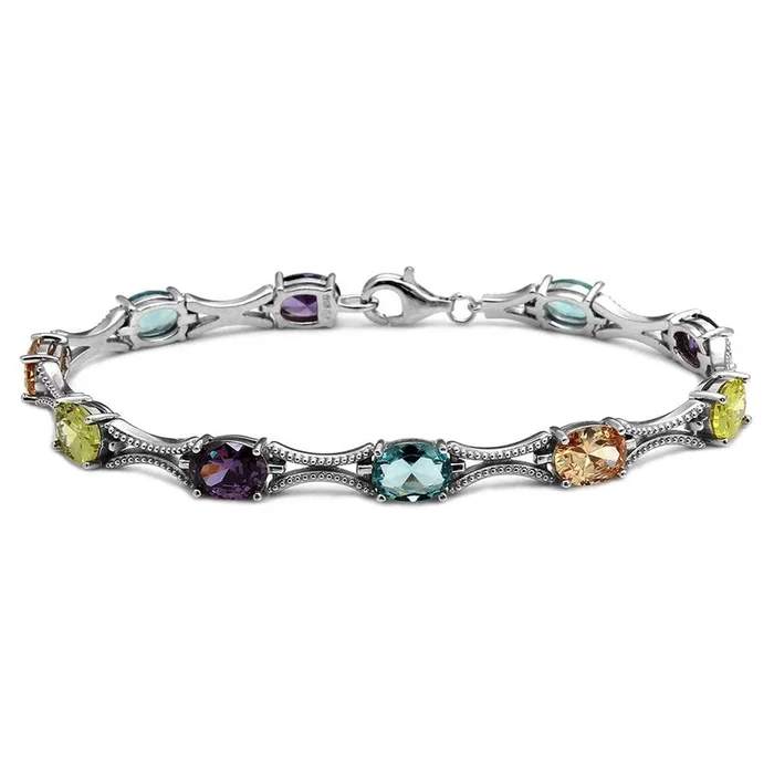 Rhodium Plated 925 Sterling Silver Multiple Color Oval CZ Tennis Bracelet – BGB00290MUL