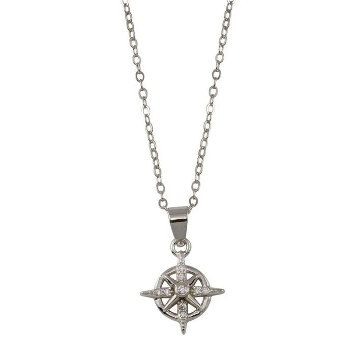 Rhodium Plated 925 Sterling Silver Northern Star CZ Necklace – STP01767
