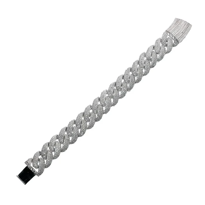 Rhodium Plated 925 Sterling Silver Pave Moissanite Iced Out Cuban Link 17mm Bracelet – MPAB00108