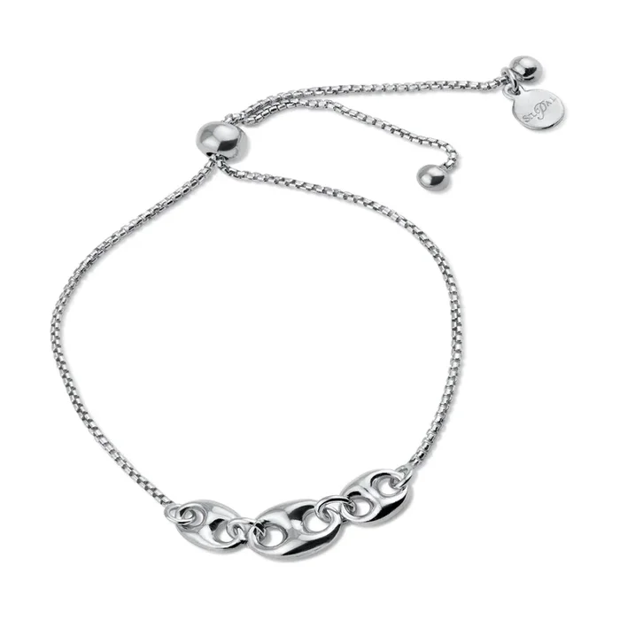 Rhodium Plated 925 Sterling Silver Puffed Mariner Lariat Bracelet – ITB00327-RH