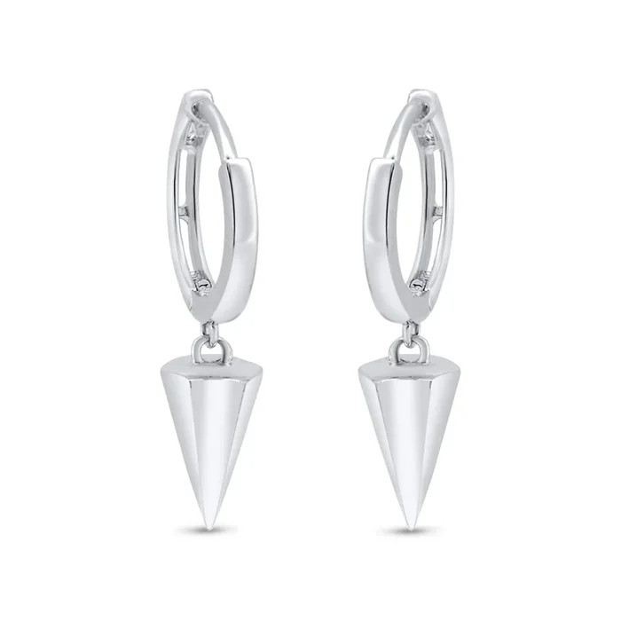 Rhodium Plated 925 Sterling Silver Punk Spikes 11mm Hoop Huggie Earrings – GME00145