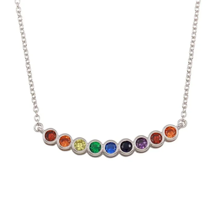 Rhodium Plated 925 Sterling Silver Rainbow CZ Pendant Necklace – BGP01302