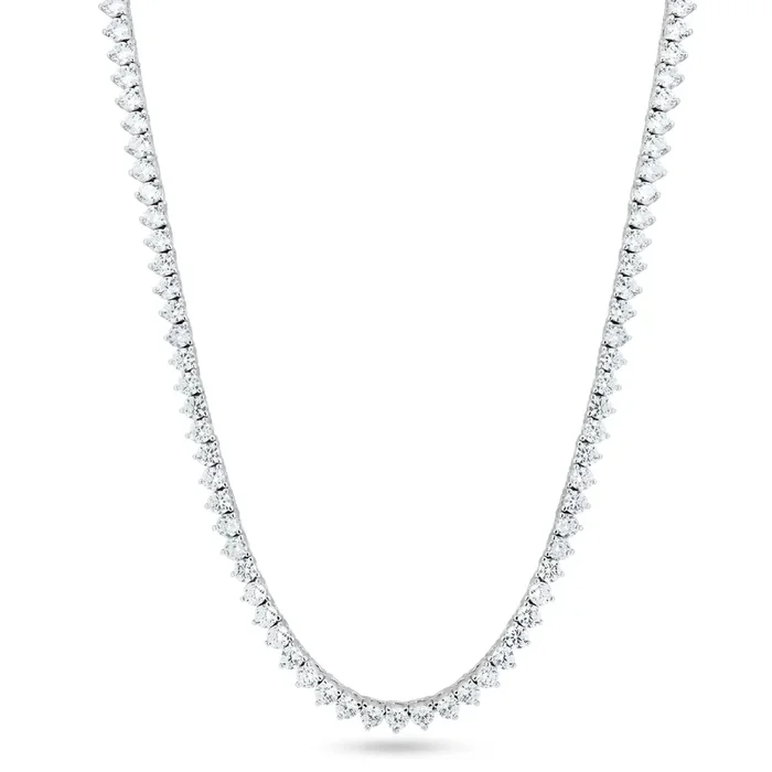 Rhodium Plated 925 Sterling Silver Round CZ Prong Set Tennis Necklace – GMN00196
