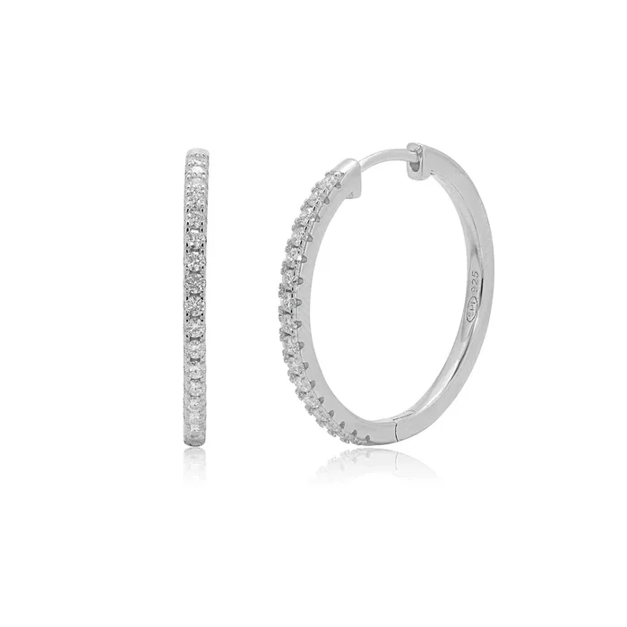 Rhodium Plated 925 Sterling Silver Round Moissanite Studded 20mm Hoop Earring – MDGE00003