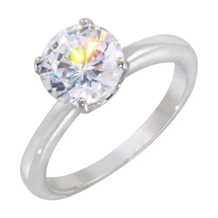 Rhodium Plated 925 Sterling Silver Round Solitaire CZ Ring – STR01078