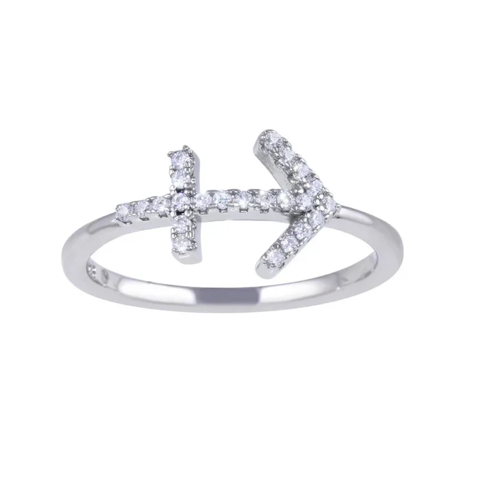Rhodium Plated 925 Sterling Silver Sagittarius CZ Zodiac Sign Ring – BGR01321