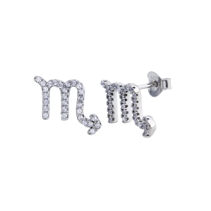 Rhodium Plated 925 Sterling Silver Scorpio CZ Zodiac Sign Earring – BGE00705