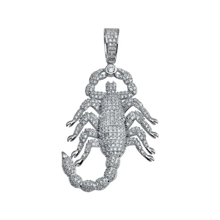 Rhodium Plated 925 Sterling Silver Scorpion Hip Hop Pendant – SLP00030