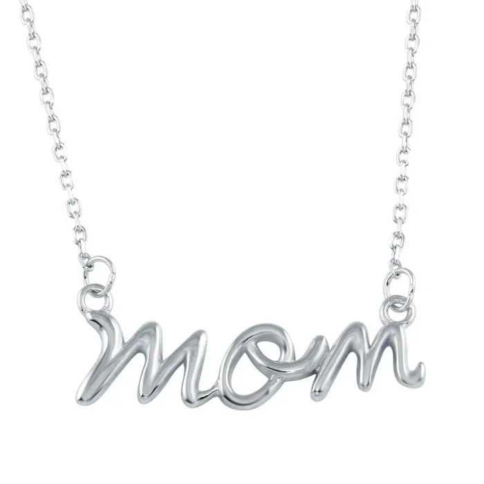 Rhodium Plated 925 Sterling Silver Script Mom Necklace – BGP01326