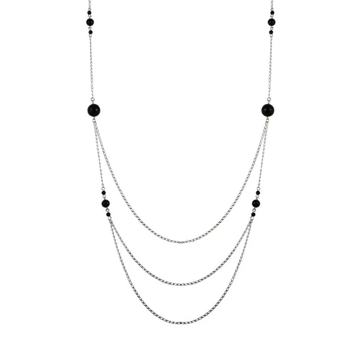 Rhodium Plated 925 Sterling Silver Silver Multi-Layered Chain Necklace with Beads – TRN00001
