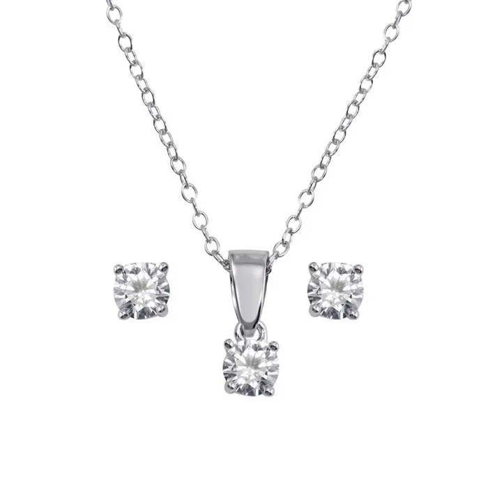 Rhodium Plated 925 Sterling Silver Small Crystal AB CZ Earrings and Necklace Set – STS00521CLR