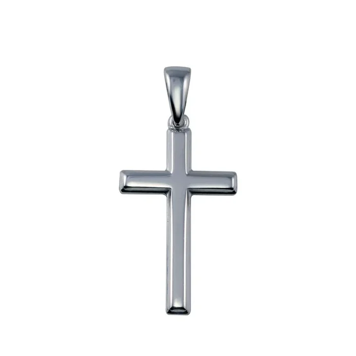 Rhodium Plated 925 Sterling Silver Soldered Bail Cross Pendant – SOP00131RH