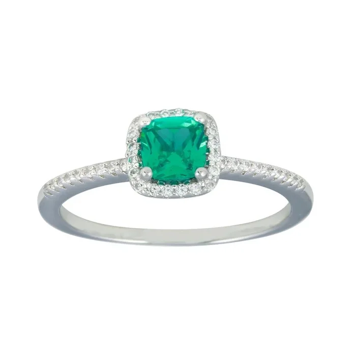 Rhodium Plated 925 Sterling Silver Square Halo Turquoise CZ Bridal Ring – BGR01238