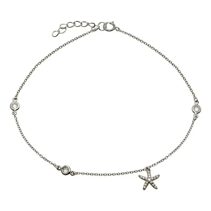 Rhodium Plated 925 Sterling Silver Starfish Anklet with CZ – BGF00021
