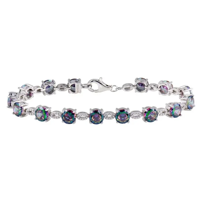 Rhodium Plated 925 Sterling Silver Synthetic Mystic Topaz Link Tennis Bracelet – BGB00328