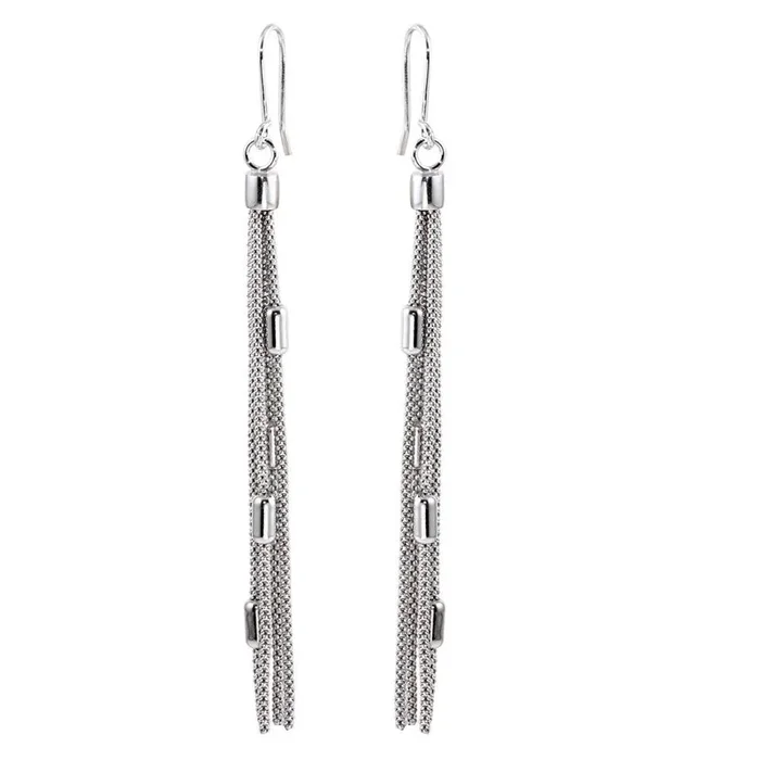 Rhodium Plated 925 Sterling Silver Tassel Earrings – ARE00011RH