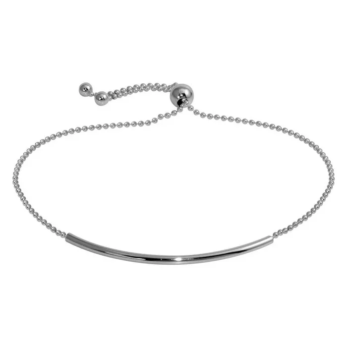 Rhodium Plated 925 Sterling Silver Tube Bead Bracelet – DIB00058RH