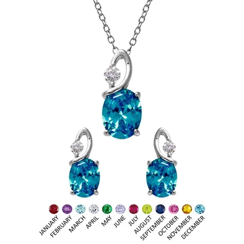 Rhodium Plated 925 Sterling Silver Twisted Oval Birthstone Set – BGS00510