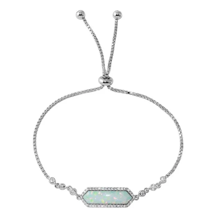 Rhodium Plated 925 Sterling Silver White Opal with CZ Lariat Bracelet – BGB00297