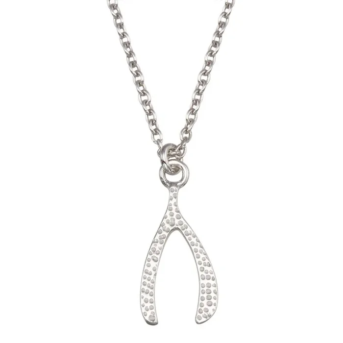 Rhodium Plated 925 Sterling Silver Wishbone Pendant Necklace – SOP00149