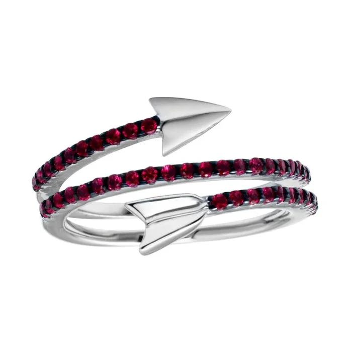Rhodium Plated 925 Sterling Silver Wrap Arrow Red CZ Ring – BGR01189RED
