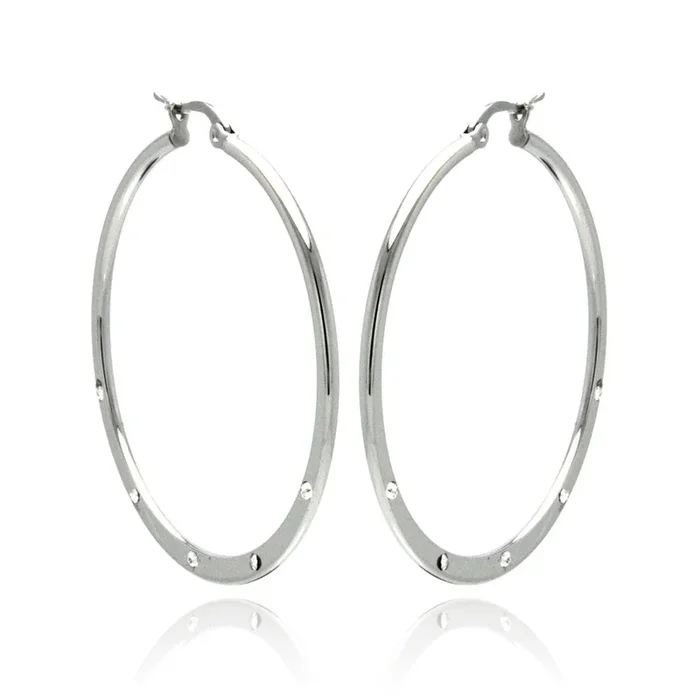 Rhodium Plated Stainless Steel 5 Cubic Zirconia Hoops Earrings – SSE00065