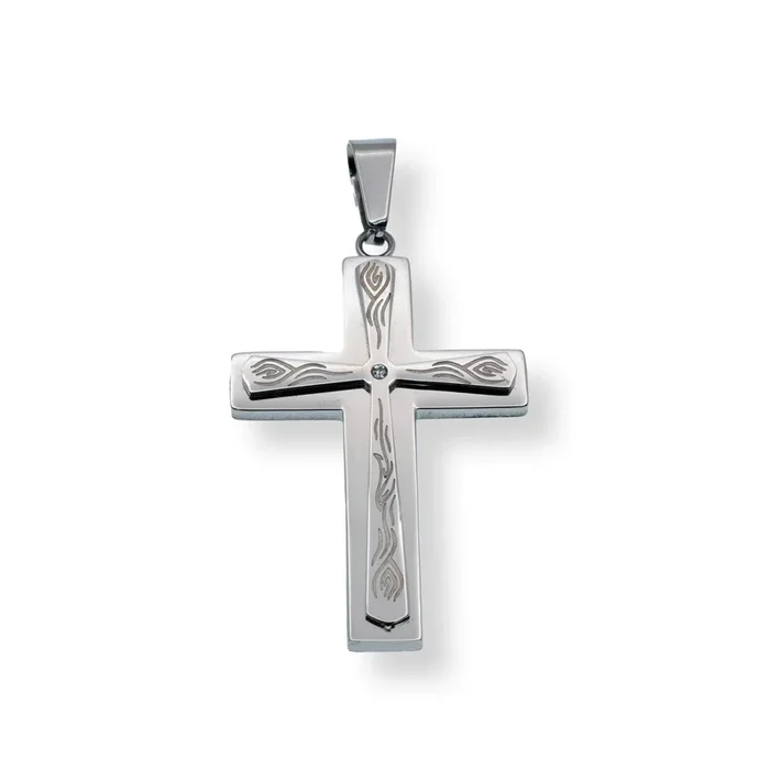 Rhodium Plated Stainless Steel Cross Pendant – SSP00108