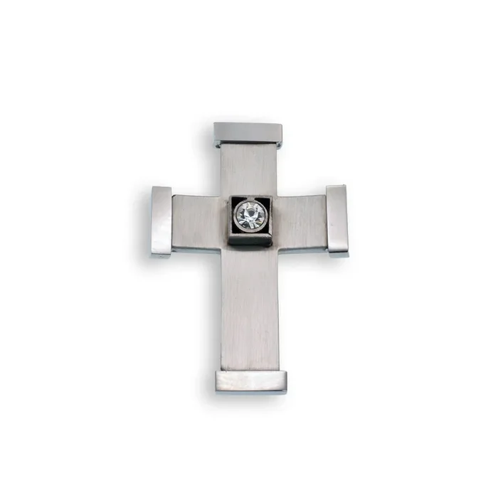 Rhodium Plated Stainless Steel Cross With Crystal Pendant – SSP00340