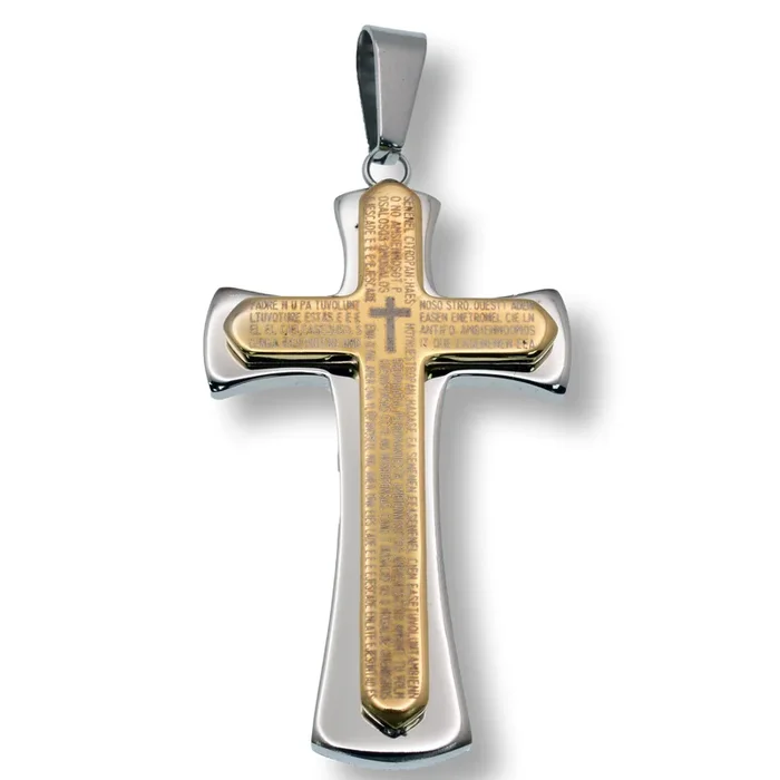 Rhodium Plated Stainless Steel Elegant Gold Plated Prayer Cross 27.4mm x 44.6mm Pendant – SSP00248