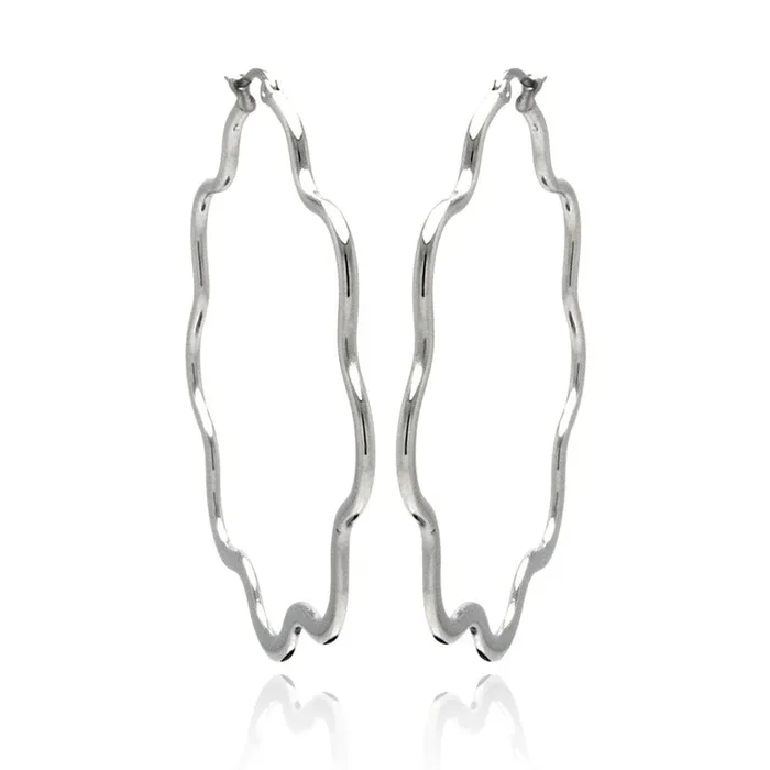 Rhodium Plated Stainless Steel Flat Wave Hoop Earrings – SSE00062