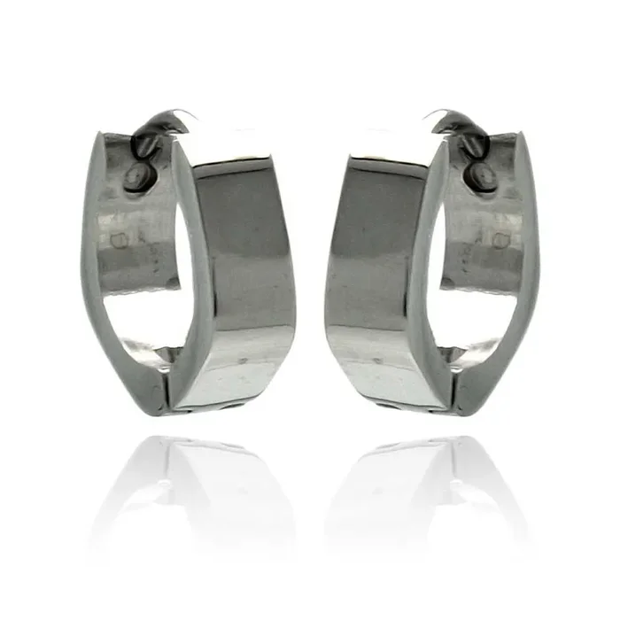 Rhodium Plated Stainless Steel Huggie Hoop Earrings – SSE00075