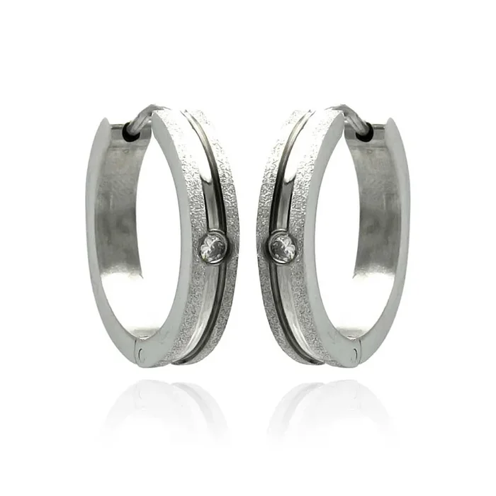 Rhodium Plated Stainless Steel Lined Shimmer Huggie Hoop Earrings – SSE00089
