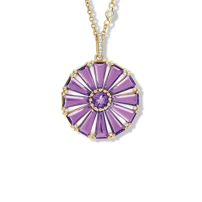 Roi Soleil Large Necklace Pendant Yellow Gold – Lilac Amethyst & Diamond