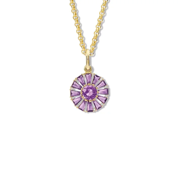 Roi Soleil Small Necklace Pendant Yellow Gold – Lilac Amethyst & Diamond