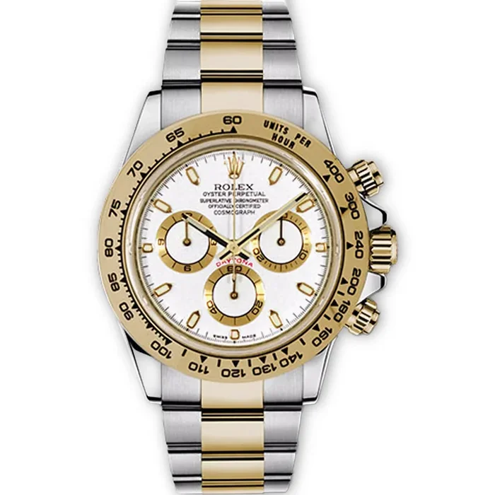 Rolex Daytona 40 White Porcelain Dial Oyster Bracelet in 18K Gold & Stainless Steel