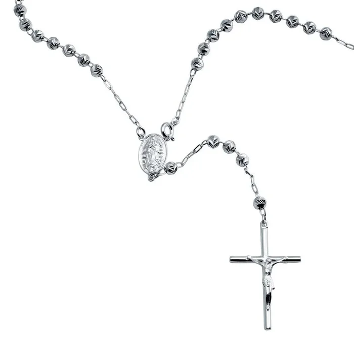 Rosario o pulsera de plata de ley 925 pulida con cuentas de diamante talladas en V de 5 mm – RJP00002