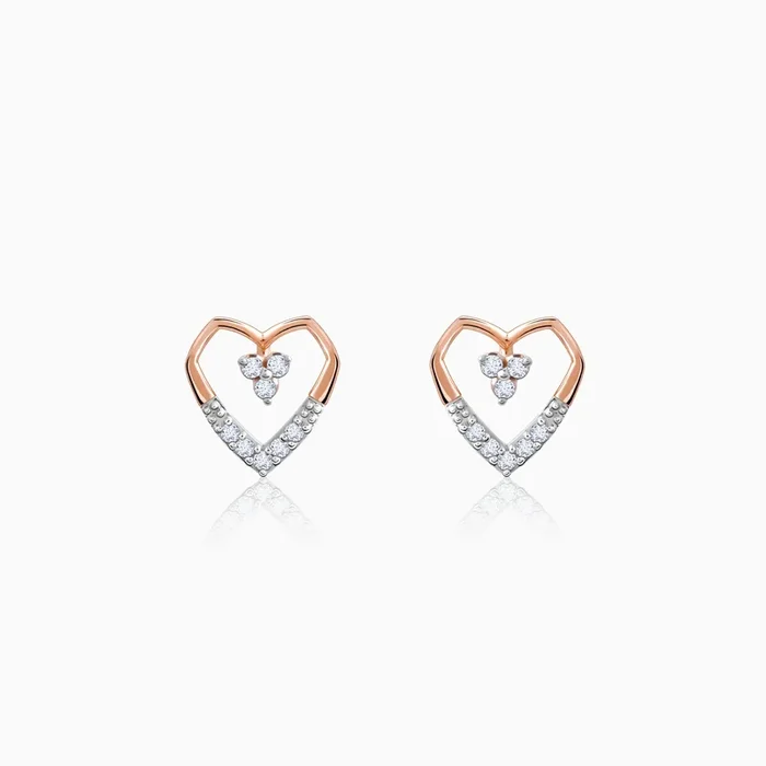 Rose Gold Heart Sculpt Diamond Earrings