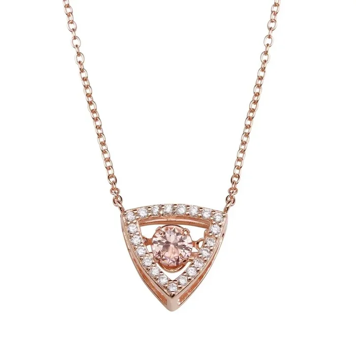 Rose Gold Plated 925 Sterling Silver Open Triangle Pendant Necklace with Pink Dancing CZ – STP01639RGP