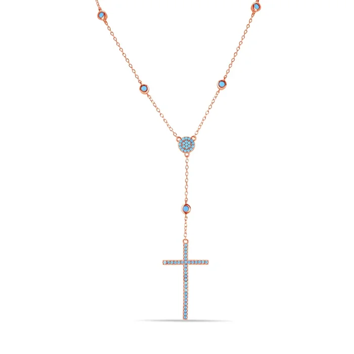 Rose Gold Plated 925 Sterling Silver Rosary Necklace – STP01513RGP