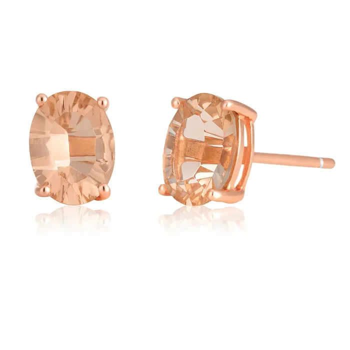 Rose Gold Plated Morgalite Pink Obsidian Oval Studs